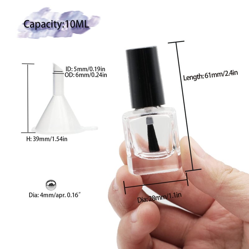 Agidea 6PCS Empty Nail Polish Bottles with Funnel, Empty Fingernail Polish Bottles Glass Rectangle with Brush & Mixing Balls Black (10ML) - Image 2